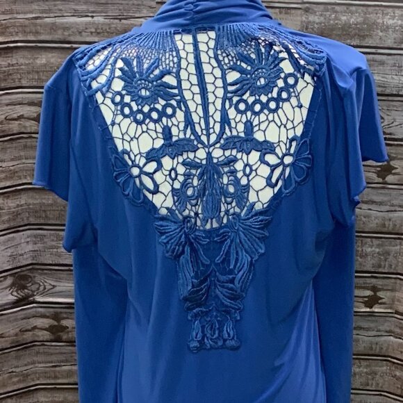 SUSAN LAWRENCE Bright Blue Blouse with Lace Back - Picture 2 of 8